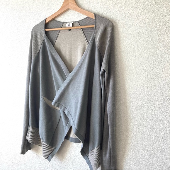 CAbi Cardigan Sweater Open Front Small Gray Cotton Ribbed Hem Minimalist - Picture 4 of 16